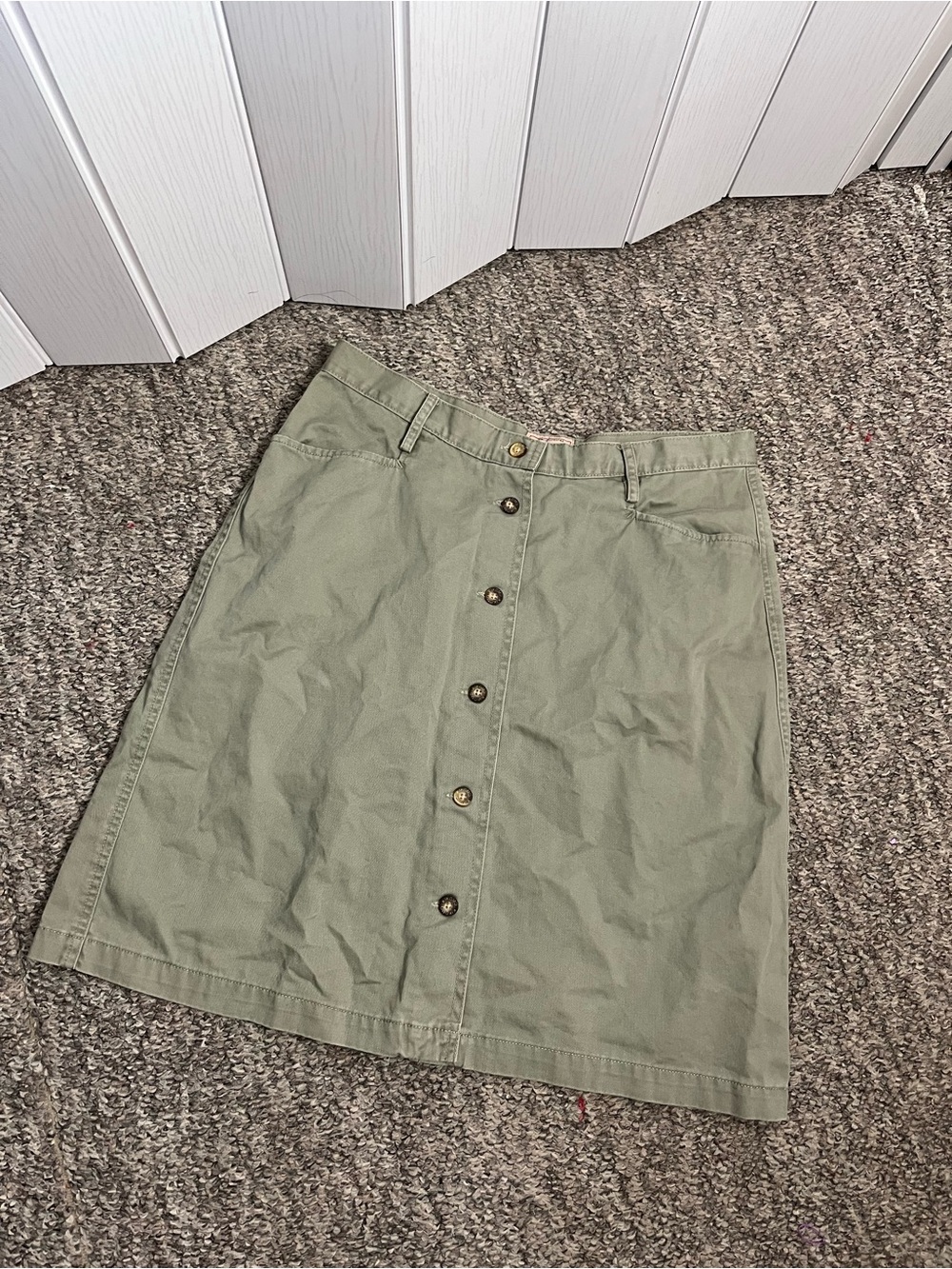 Button-Front A-Line Skirt in Olive Green